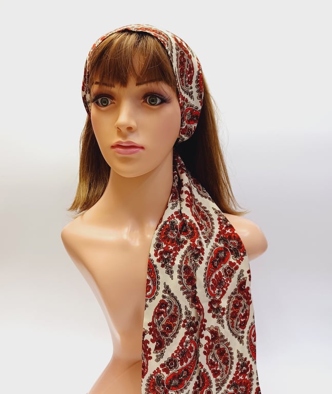 Paisley self tie hair scarf, long headband, pin up hair tie, bandanna