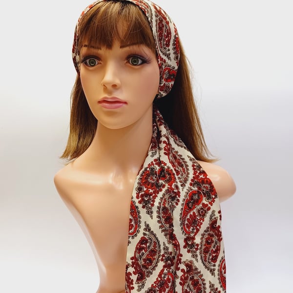 Paisley self tie hair scarf, long headband, pin up hair tie, bandanna