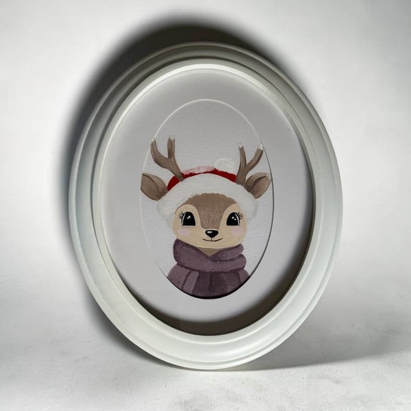 Hand-Painted Fawn Wall Art-Framed Deer painting for Christmas Nursery Decor