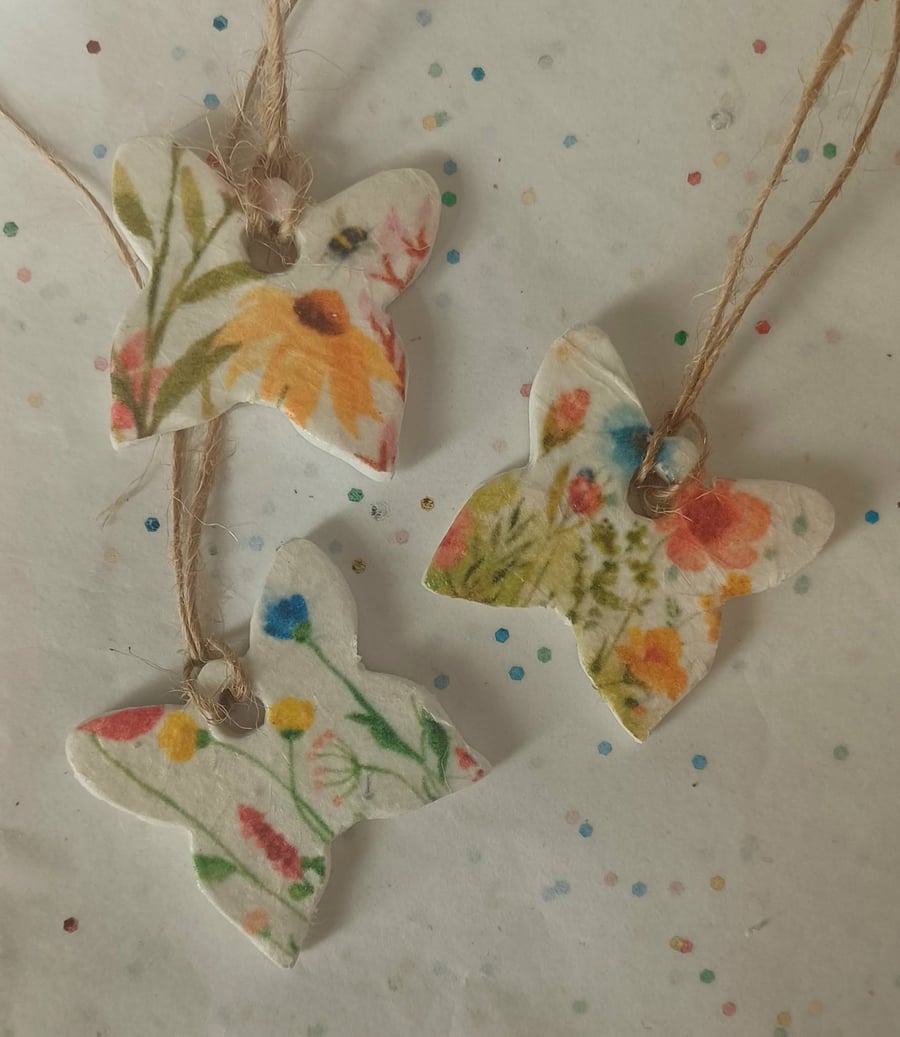 Set of 3 Handmade Clay Butterfly Gift Tags