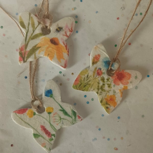Set of 3 Handmade Clay Butterfly Gift Tags