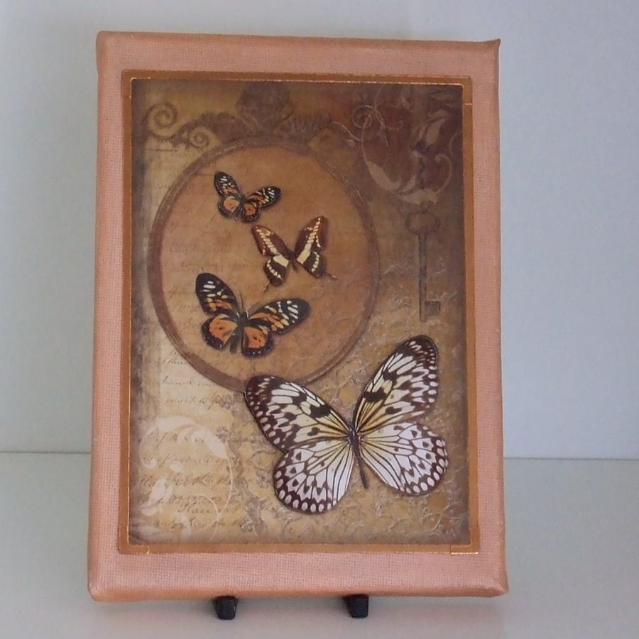 Decoupaged Mini Canvas, Sepia Butterflies