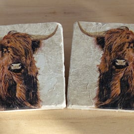 Marble 'Highland Cattle' Coasters