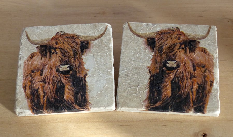 Marble 'Highland Cattle' Coasters