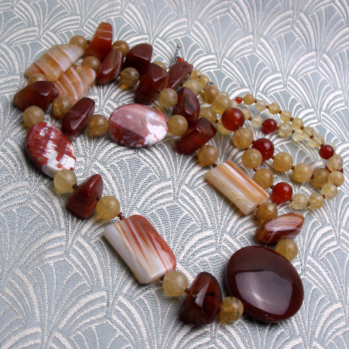 Long Chunky Necklace, Long Chunky Semi-Precious Necklace, Long Handmade CC92