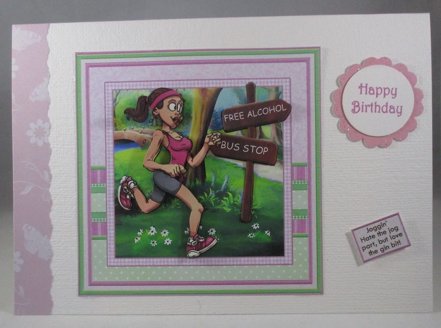 Decoupage,3D, Handmade Female Jogger Birthday Card,Humorous, personalise