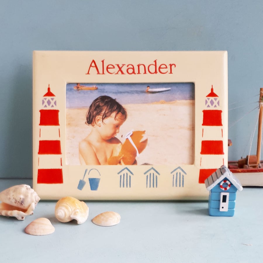Personalised Holiday Photo-Frame, with Lighthouses