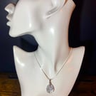 Handmade Silver Tone Necklace with Clear Resin Drop Pendant & Silver Leaf