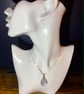 Handmade Silver Tone Necklace with Clear Resin Drop Pendant & Silver Leaf