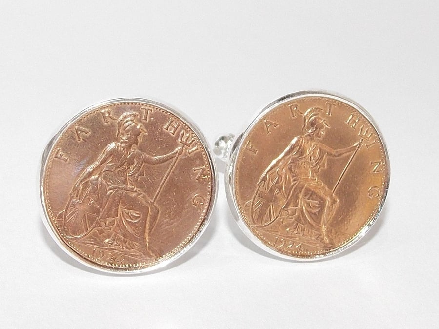 96th Birthday 1925 Gift Farthing Coin Cufflinks - Two tone design