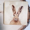 Hand Burned Wooden Coaster - Hare