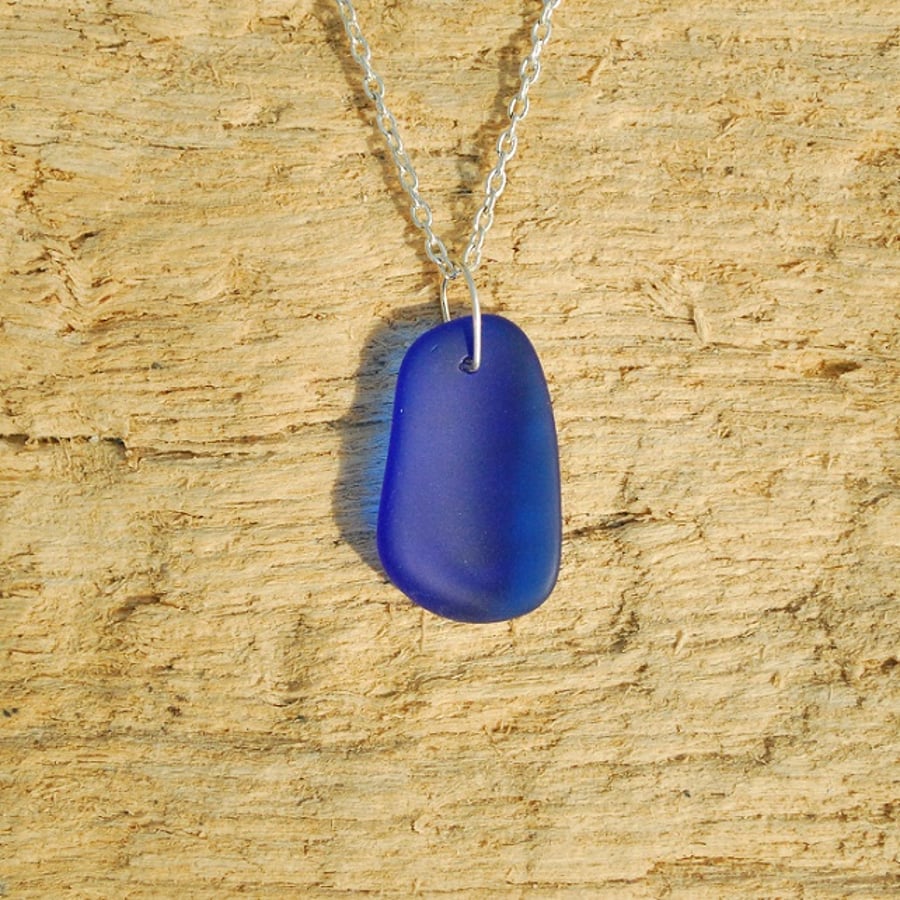 Dark blue beach glass pendant
