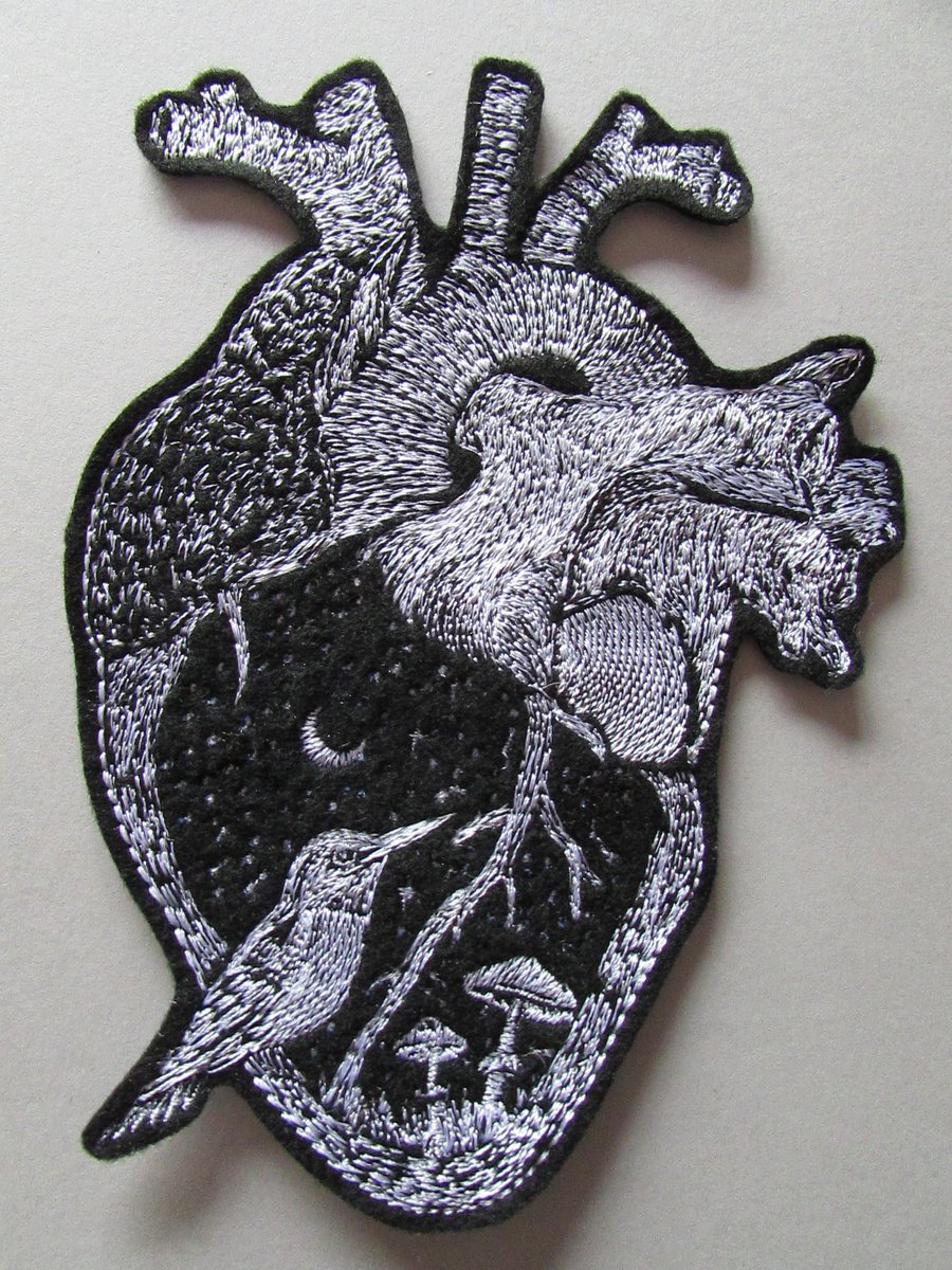 Anatomical Heart Embroidered Sew on felt Applique Patch