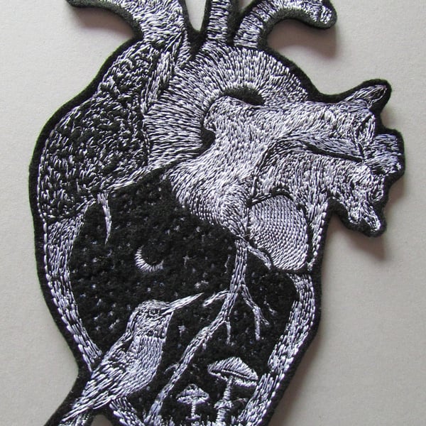Anatomical Heart Embroidered Sew on felt Applique Patch