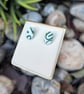 White and Green Oval Stud Earrings - Image 3
