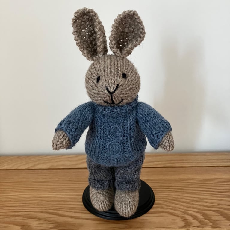 Small Hand Knitted Bunny in Cable Jumper