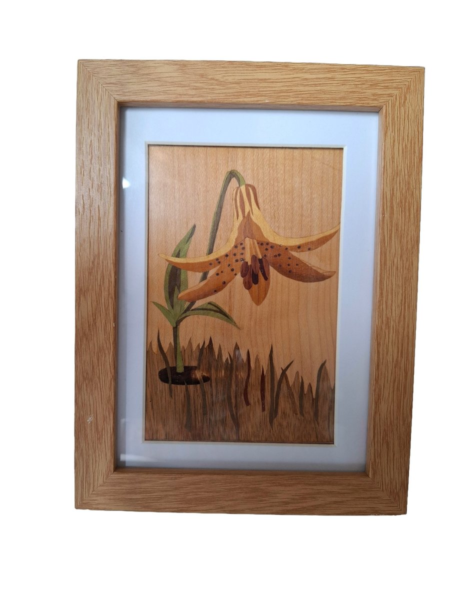 Marquetry Wooden Inlay Lily Picture