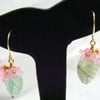 Green Leaves with Pink Flower Earrings.