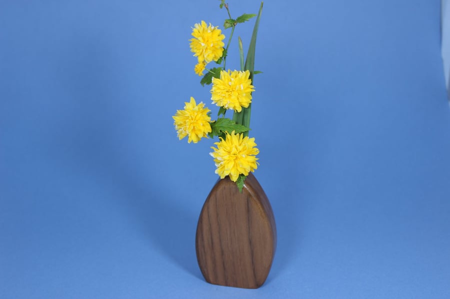 Handcrafted Walnut Wood Sculptural Vase with Glass Liner