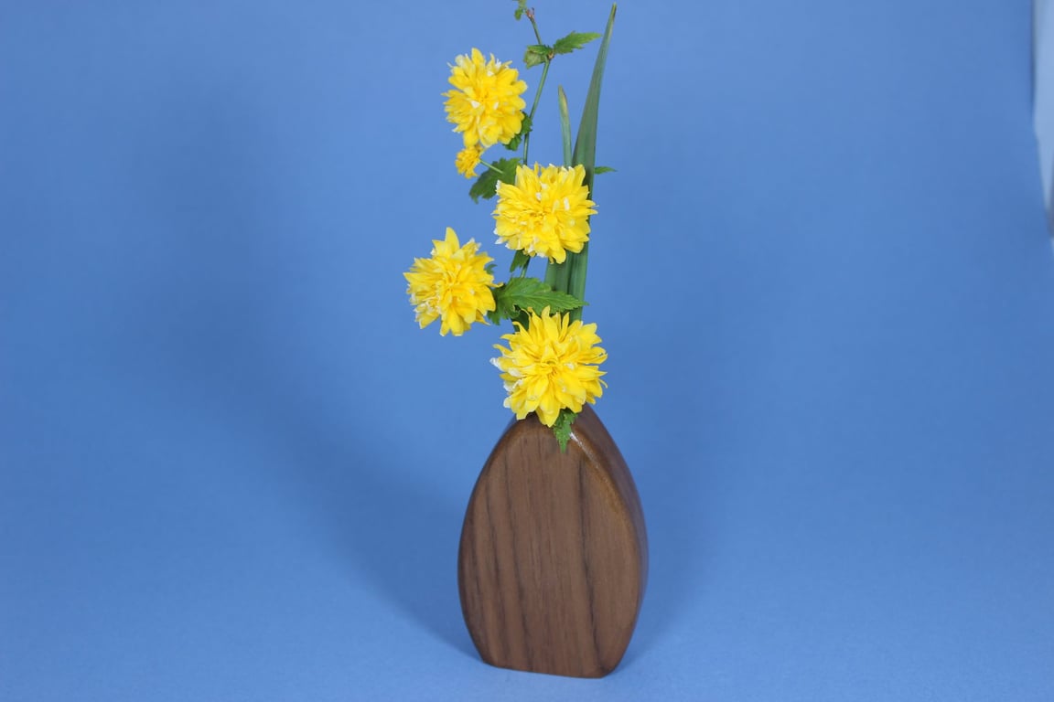 Handcrafted Walnut Wood Sculptural Vase with Glass Liner