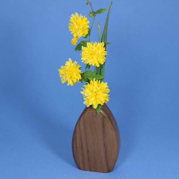 Handcrafted Walnut Wood Sculptural Vase with Glass Liner