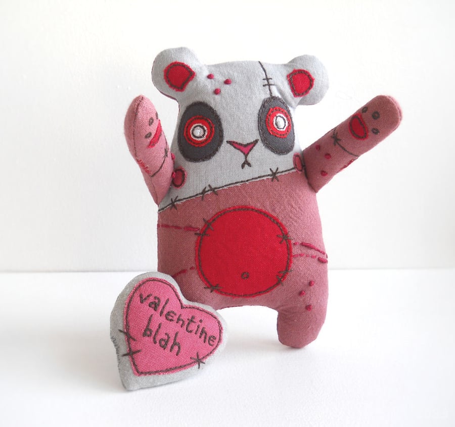 freehand machine hand embroidered valentines zombie panda pink
