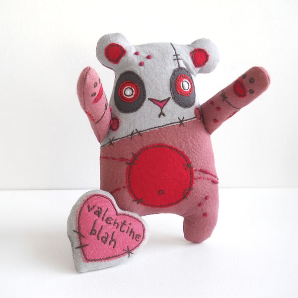 freehand machine hand embroidered valentines zombie panda pink