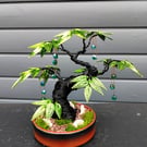Emerald Rain Bonsai Sculpture – Handmade Aluminium Wire & Glass Beads (18cm)