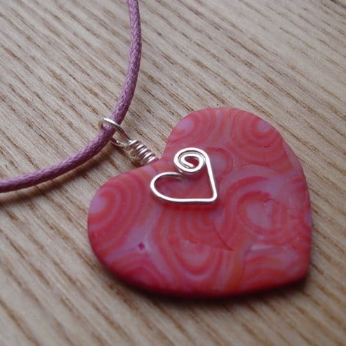 Valentines Swirls Heart Polymer Clay Pendant