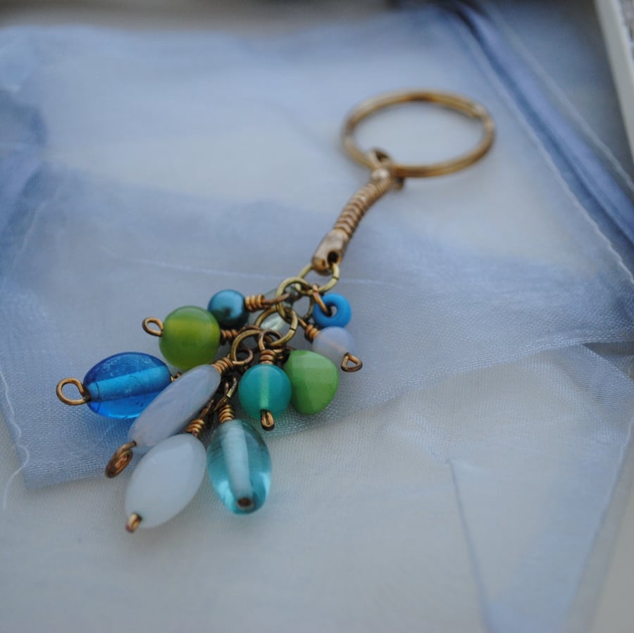 Sale-Turquoise and lime charm keyring or bag charm