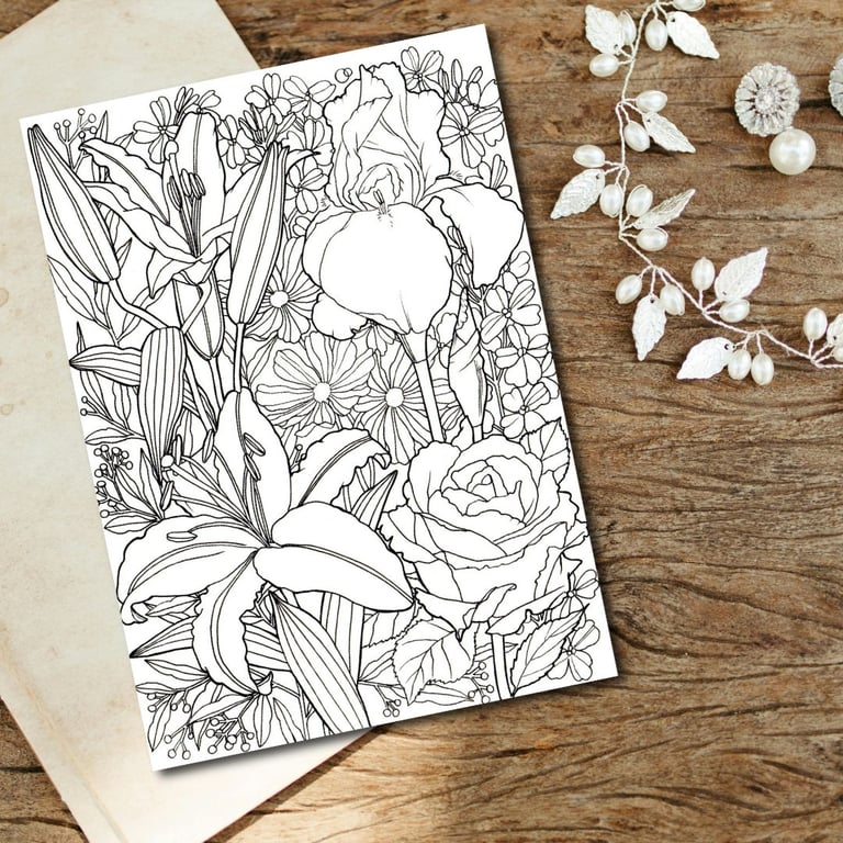 Summer Flowers Printable Colouring Page Set PDF Digital Product
