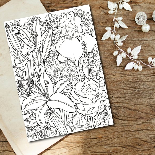 Summer Flowers Printable Colouring Page Set PDF Digital Product