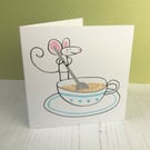 Mouse and Cup of Tea Screenprinted Card - Blank Inside