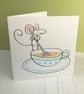 Mouse and Cup of Tea Screenprinted Card