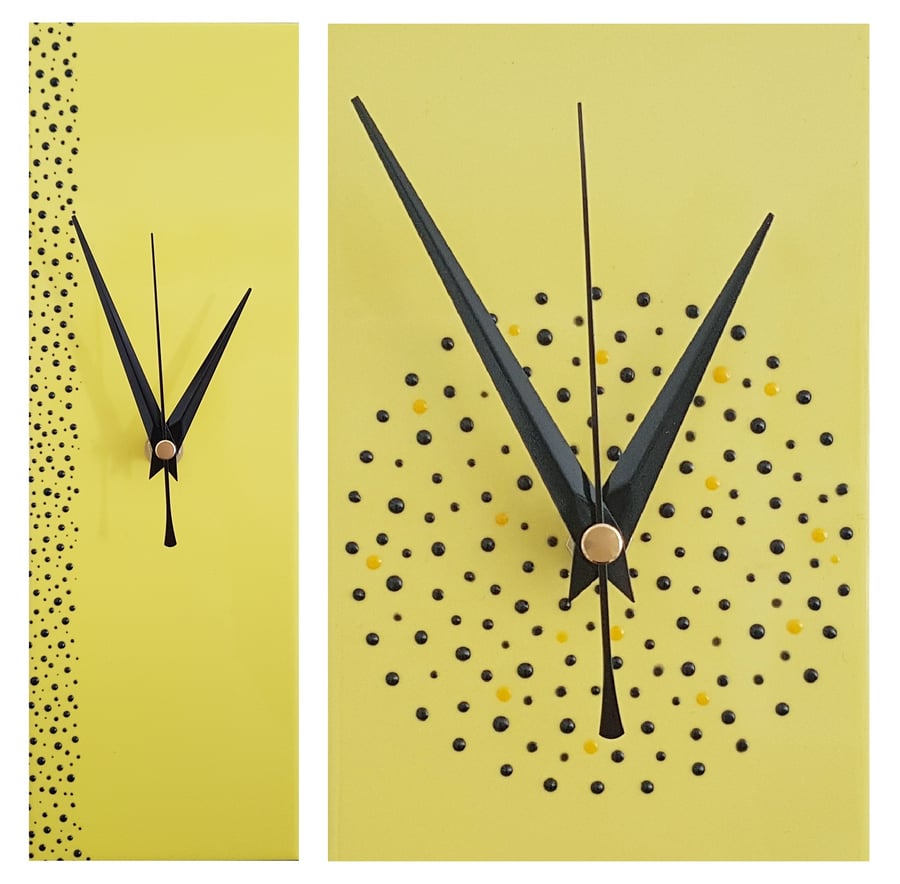 Hand Painted Yellow Clock 30cm x 10cm