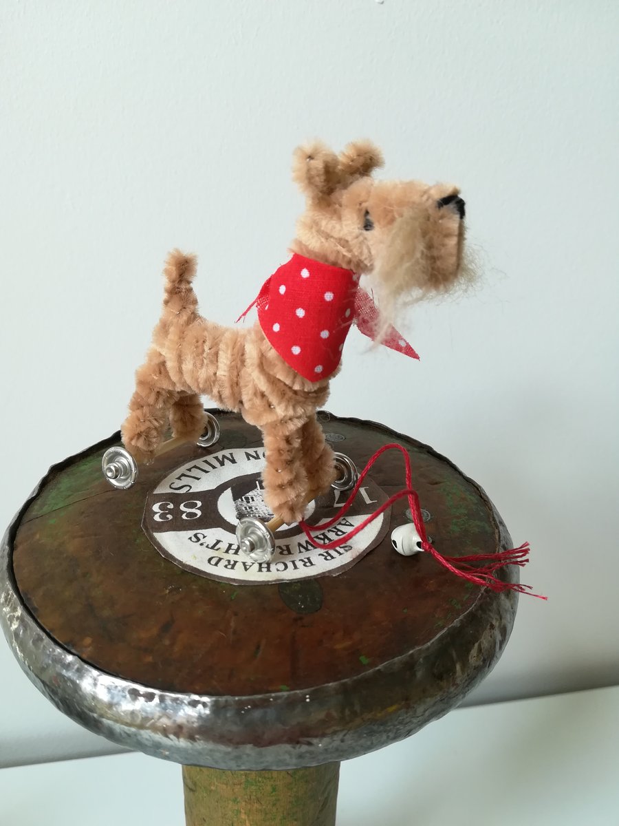 Miniature Terrier on Wheels – Vintage Style OOAK Sculptured  Dog Art