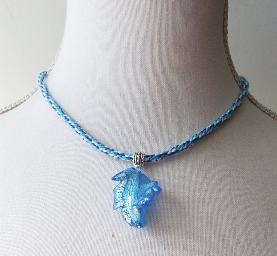 Handmade Necklace, Kumihimo Braid and Blue Murano Glass Bead
