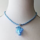 Handmade Necklace, Kumihimo Braid and Blue Murano Glass Bead