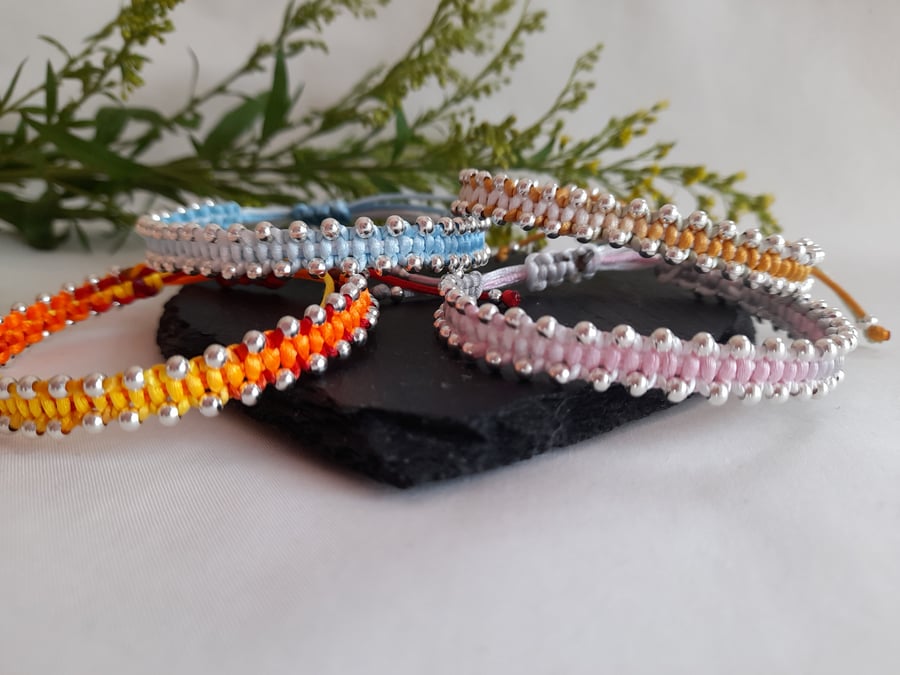 Macramé bracelet with silver beads, Ombre effect, friendship bracelet