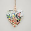 SECONDS SUNDAY SALE Garden birds hanging clay heart decoration bird lover gift  