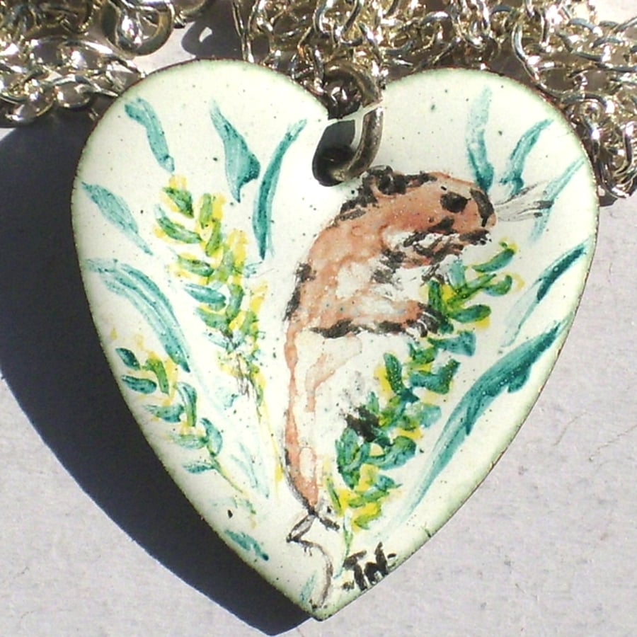 painted enamel pendant - British Wildlife - dormouse