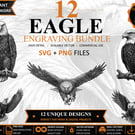 12 Vintage Eagle Engraving SVGs Wildlife Clipart Bundle (Digital Download)