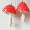 Ceramic bell mushroom red spotty handmade funghi decor with white spots