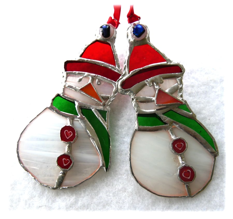 SOLD 241206 Snowman Christmas Tree Stained Glass Xmas decoration