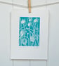 Poppy Seedhead in dark cyan - Linocut Print - Image 3