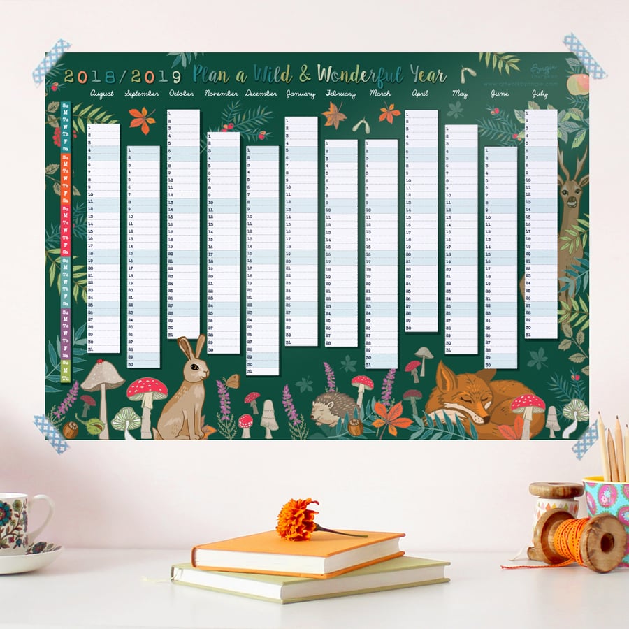 2018-19 Wall Planner - Plan a Wild and Wonderful Year (Aug 2018 to Sep 2019)