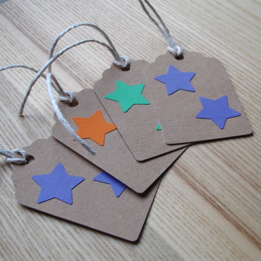 Purple Orange and Green Stars Gift Tags (Pack of 4)