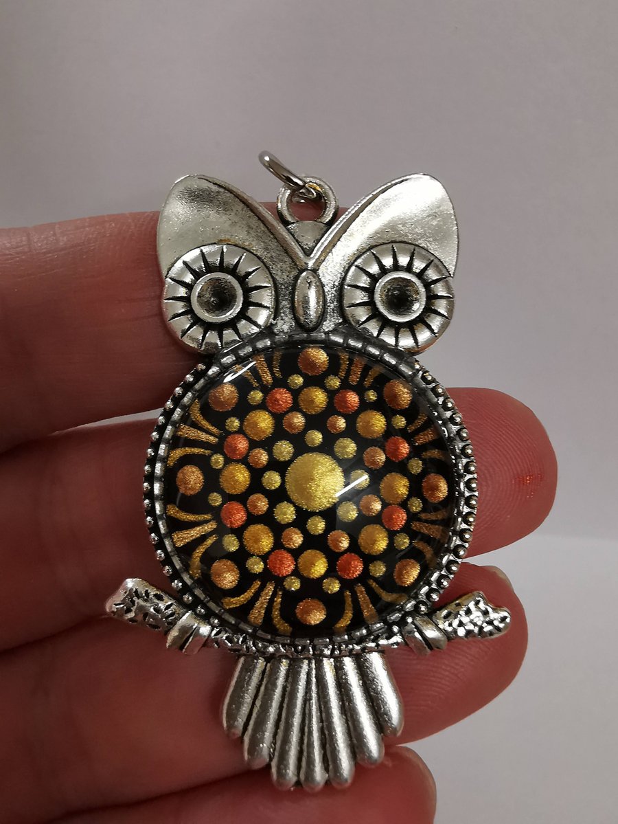 Dot Painted Owl Key Ring Gold and Copper