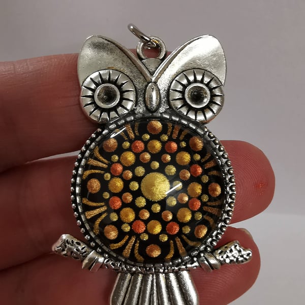 Dot Painted Owl Key Ring Gold and Copper