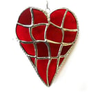 Patchwork Heart Suncatcher Stained Glass Handmade Red 092